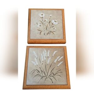 Vintage Floral and Botanical Wall Art Set Tiles Made In Italy Heavy Lot of 2